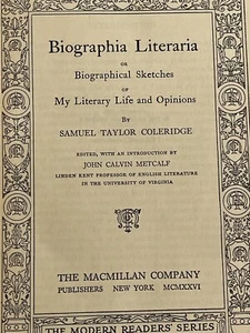Biographia Literaria Or Biographical Sketches of My Literary Life and Opinions - Imagen 1 de 2