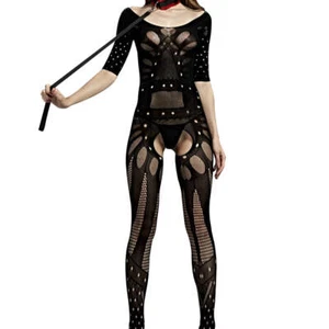 Love in Leather Rimes Crotchless 3/4 Sleeve Bodystocking - Picture 1 of 2