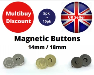 Magnetic Buttons Snaps Fasteners Clasp Handbag Bag Making Leathercraft 18mm/14mm - Picture 1 of 17