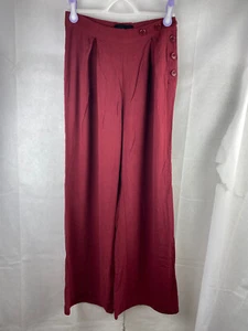 Collectif Trousers UK 10 S High Waisted Wide Leg Retro 1940s Red Viscose Linen - Picture 1 of 12