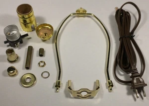 Table Lamp Wiring Kit 10" Brass Plated Harp, Push-Thru Socket, 8 ft. Brown Cord  - Picture 1 of 3