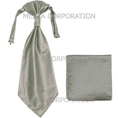 Nueva Corbata Para Hombre Poliéster Ascot Corbata Pañuelo Rayas Gris Boda Formal Baile de graduación Foto 1 de 2
