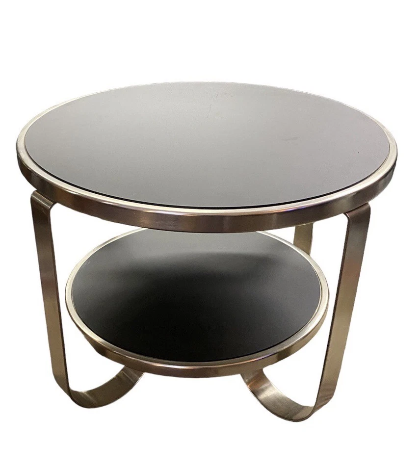 1930s Art Deco  Machine Age Nickel Plated Metal And Black Formica Coffee Table - Image 1 of 4