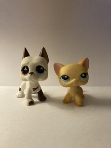 authentic littlest pet shop lot of 2 shorthair cat 338 great dane dog 577