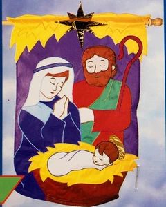 NEU Vintage 1998 NCE Krippe Weihnachten Flagge 31 "x 46" Jesuskind Maria Josef - Bild 1 von 10