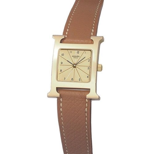 HERMÈS Orologio HERMES H originale HH1.201 quarzo quadrante champagne cinturino marrone donna