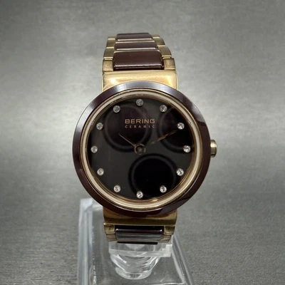 Reloj Bering Cerámica Mujer 25mm Marrón Cuadrante MOP Tono Oro Rosa Redondo Batería Nueva Foto 1 de 4