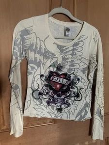 Ed Hardy Bedazzled Shirt Size S Heart Christian Audigier Affliction Style - Picture 1 of 5