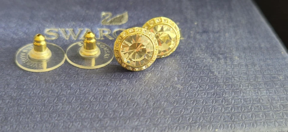 Swarovski Una Angelic Round Cut Earrings Gold Tone 18k Gift Box & Pouch — 第 1/4 张图片