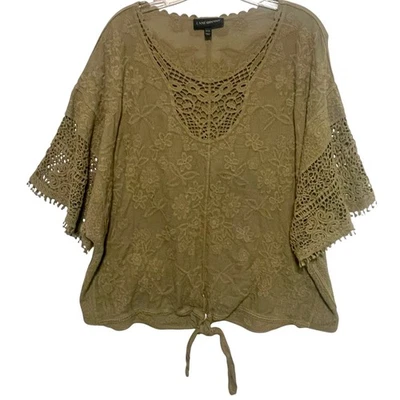 Top de ganchillo Lane Bryant con dobladillo atado para mujer talla 22/24 oliva bordado campesino Foto 1 de 4
