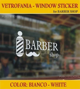 "BARBER SHOP" VETROFANIA ADESIVA BIANCA - WHITE WINDOW ADHESIVE STICKER -HAIRCUT - Picture 1 of 1