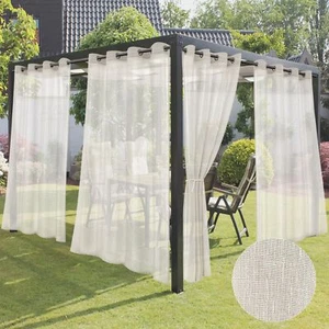 HolidayIdeas 4 Panels Outdoor Sheer Curtains for Patio Waterproof-Ivory Linen... - Picture 1 of 8