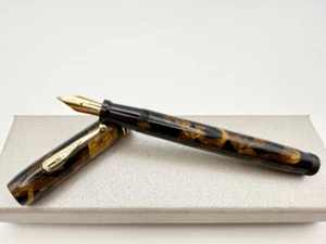 MINTY CHILTON #46 PNEUMATIC FILLER FOUNTAIN PEN BROWN MARBLE F 14K FLEX - Picture 1 of 13