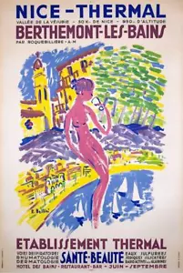 BELLO - THERMAL BERTHEMONT-LES-BAINS DI E BELLINI C1960 GRANDE POSTER DA VIAGGIO RARO - Foto 1 di 1