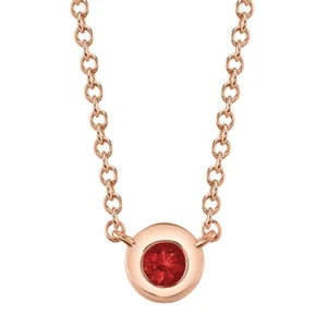 14K Rose Gold Ruby Pendant Necklace Bezel Set Solitaire Natural Round 0.05 CT - Picture 1 of 3