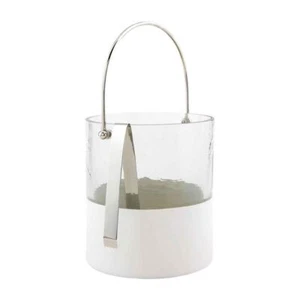 Mud Pie H2 Glass Ice Bucket Clear/White, Bucket 8"x7" Dia | Tongs 6.75" 43600016 - Picture 1 of 4