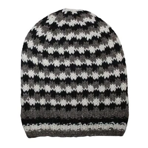 oversize Wollmütze mit Streifenmuster 01 schwarz weiß grau warme Strickm - Picture 1 of 6