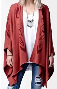 Poncho Me to We Burn Orange Tribal Southwestern Aztec Print Knit One Size - Picture 1 of 11