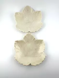 VTG Belleek Porcelain Ivory Maple Leaf Dishes (2) 4th Mark Green 1946-1955 READ - Picture 1 of 8