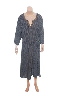 Lucky Brand Printed Dress L 10 Women Casual Split Neck Long Sleeve Midi NW 32522 - Picture 1 of 6