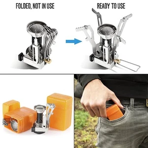 Outdoor Camping Mini Gas Stove 3'' Hiking Backpacking Portable Pocket Stoves - Picture 1 of 7