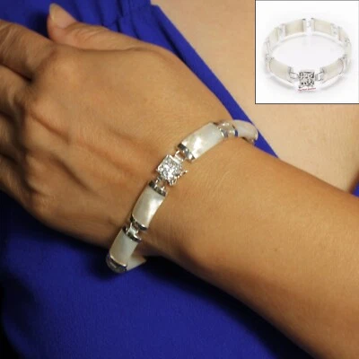 Pulsera madreperla de ocho segmentos eslabones de plata de ley maciza Foto 1 de 4