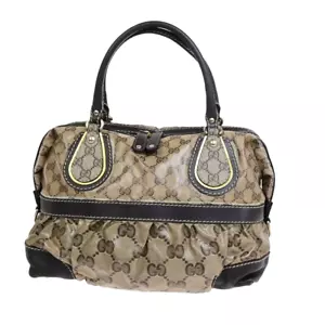 GUCCI GG Pattern Crystal Hand Bag Coating Canvas Leather Brown Italy 02FA236 - Picture 1 of 16