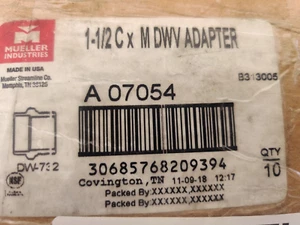 Caja de 10 Adaptador DMV Mueller Industries A07054 1-1/2" x M 30685768209394 - Imagen 1 de 3