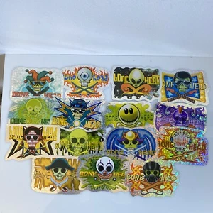 Lot of 15 2000 era Vending Machine Stickers Holographic "Bone Head" Skulls - Bild 1 von 5