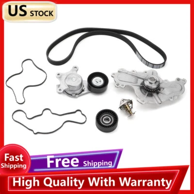For 12-19 Ford Explorer 3.5L Water Pump + Tensioner + Pulley + Thermostat + Belt - Image 1 of 4