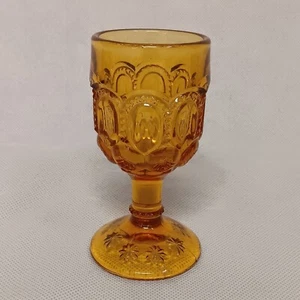 L E Smith Moon and Stars Wine Glass Goblet Amber 4.5" Tall - Picture 1 of 7