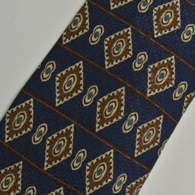 Blue Brown Striped Foulard Silk Tie 3.8" Wide 57" Long Foto 1 de 4