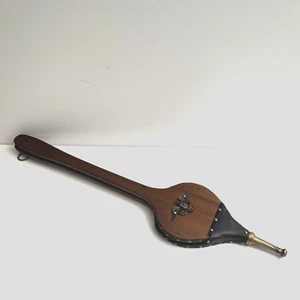 Vintage Colonial Long Handle 28" Fireplace Bellows Leather & Brass w/Eagle Crest - Picture 1 of 13