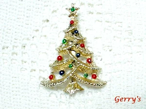 VINTAGE GERRY'S CHRISTBAUM BROSCHE 2" MEHRFARBIGER BESATZ GRÜN STRASS STERN - Bild 1 von 3