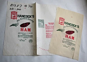 PAIR Vintage Paper / Cloth Bags - HANCOCK'S COUNTRY HAM, FRANKLINVILLE NC 2000 - Picture 1 of 1