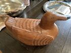 Vintage Teak Wood Duck Box Hand Carved Folk Art Decoy