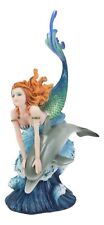 Ebros Nautical Red Haired Siren Mermaid Riding Bottlenose Dolphin Over The Oc...