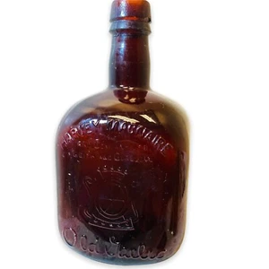 Vintage Amber Square Scottish Liquor Bottle Leith and Glasgow Harvey MacNaire - Picture 1 of 7
