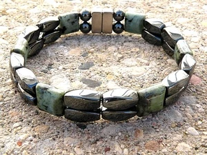 Men’s Women’s Double Magnetic Hematite Bracelet Anklet AFRICAN TURQUOISE - Picture 1 of 4