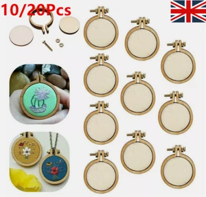 10/20Pcs Mini Wood Hoops Punched Cross Stitch Round Embroidery Hoop Frame Set UK - Picture 1 of 17