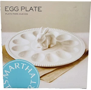 Martha Stewart Collection Egg Plate Bunny Rabbit Plate Platter White Ceramic NEW - Picture 1 of 11