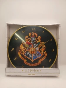 Harry Potter Crest Wall Clock Wizarding World Black Gold Design New - Picture 1 of 3