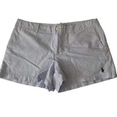 Pantalones Cortos Ralph Lauren Mujeres 8 Informales Sexy Exterior Sarga Tiro Bajo Frente Plano Azul Foto 1 de 4