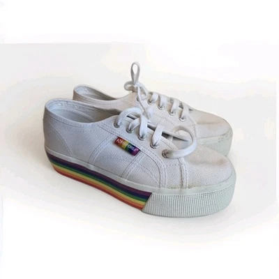 Superga Lace-Up Platform Sneaker  Rainbow Stripes U.S Women's Size EU 38 - Image 1 of 4