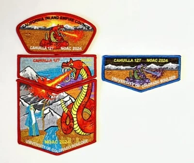 NOAC 2024 OA BSA PATCHES CAHUILLA LODGE TRADER SET 4-TOTAL, RED SET/BLUE FLAP - Image 1 of 2