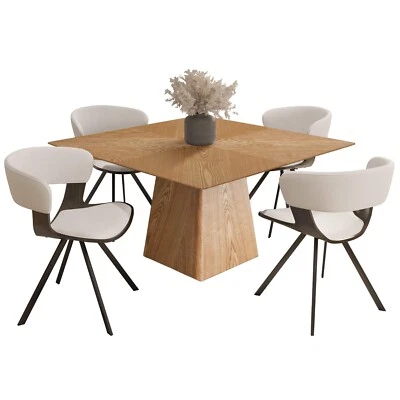 Juego de comedor Zephry de 5 piezas con mesa cuadrada de madera y 4 sillas de cuero Foto 1 de 3