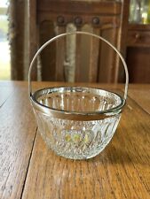 Vintage Crystal Basket With Silver Plated Handle 6”