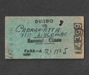 VINTAGE 1960s NSW GOVERNMENT RAILWAYS DUBBO TO CABRAMATTA VIA LIDCOMBE TICKET - Picture 1 of 2