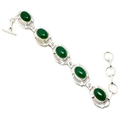 VALENTINO Bracciale gioielli in argento sterling 925 fatto a mano con pietre preziose onice verde misura 7 8"