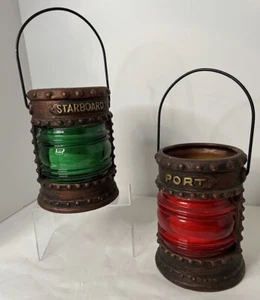 Coppia lanterne nave nautica vintage porto e dritta vetro rosso e verde e ottone - Foto 1 di 13